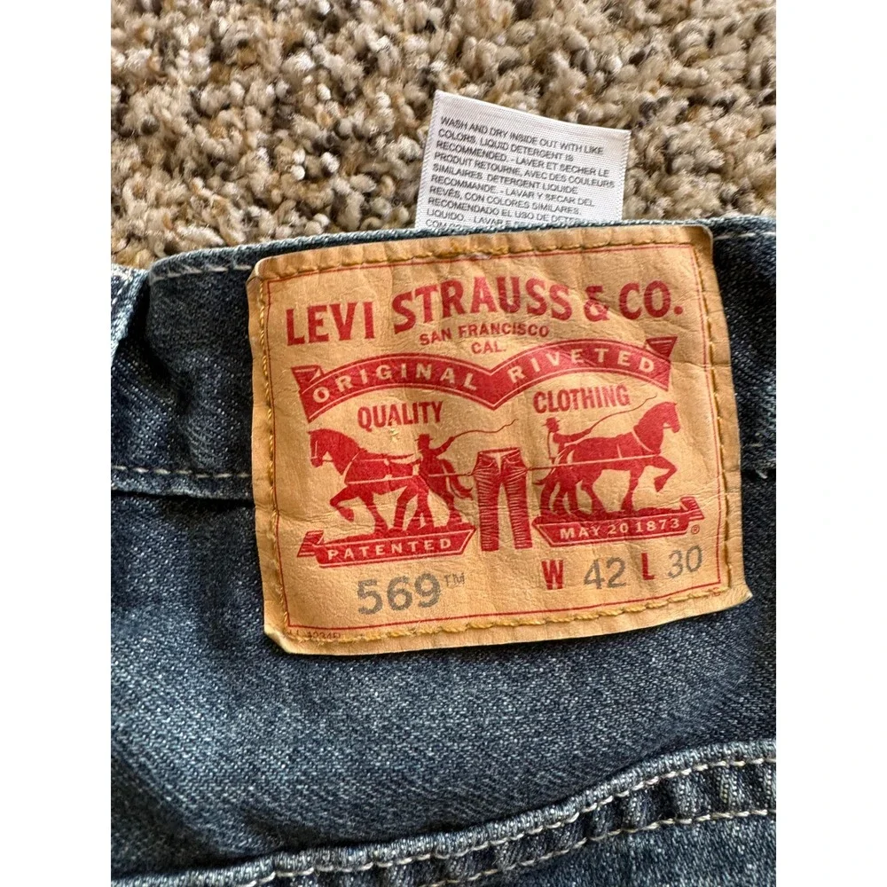 Levis 569 Loose Straight Fit Jeans Mens 42x30 Dark Wash Blue Denim